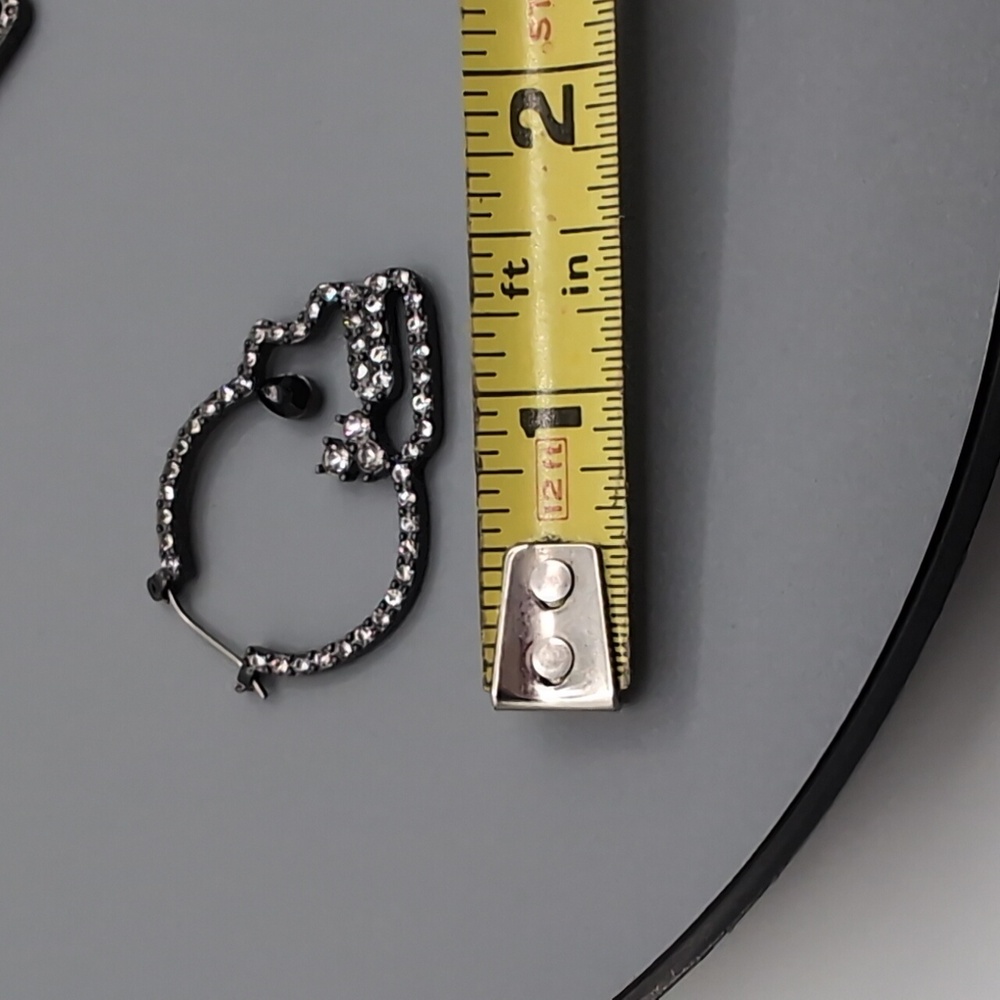 NWOT Dark Steel Toned Bejeweled Skull Earrings With Black Stone Eye - Picture 8 of 8